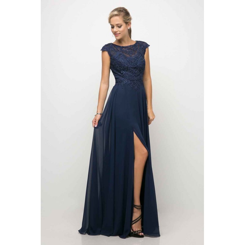 Beaded Lace Bodice Chiffon Dress by Cinderella Divine -UL035