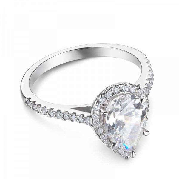 Halo Pear Cut 925 Silver Engagement Rings