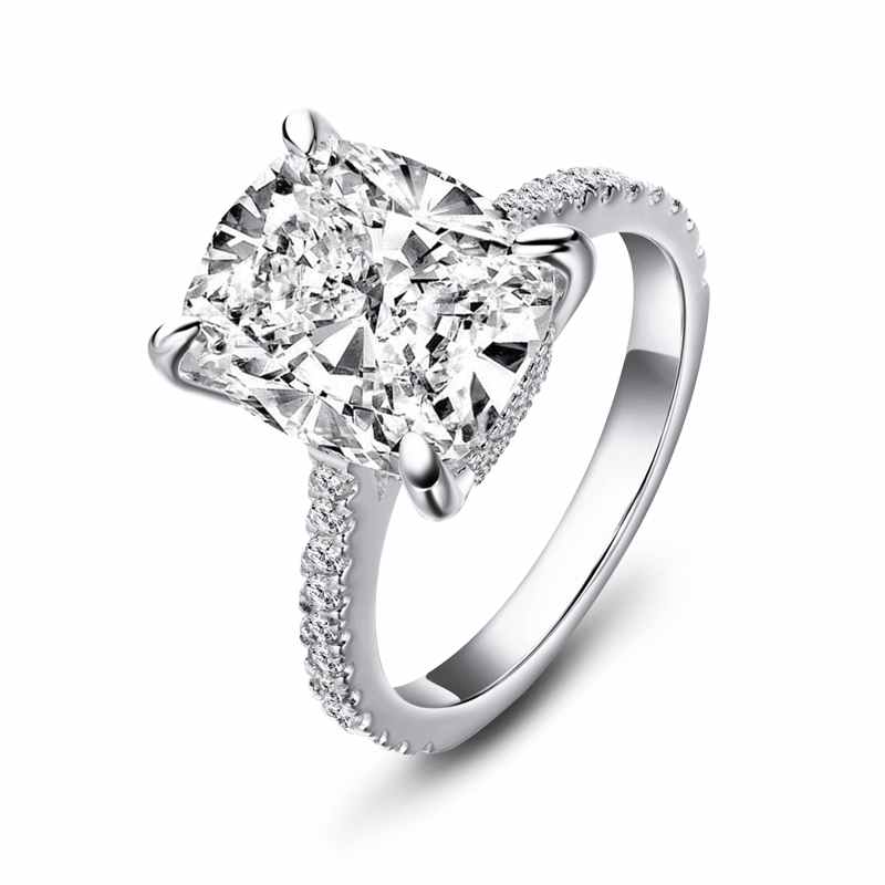 Halo Side Stones Cushion Cut 925 Silver Engagement Rings