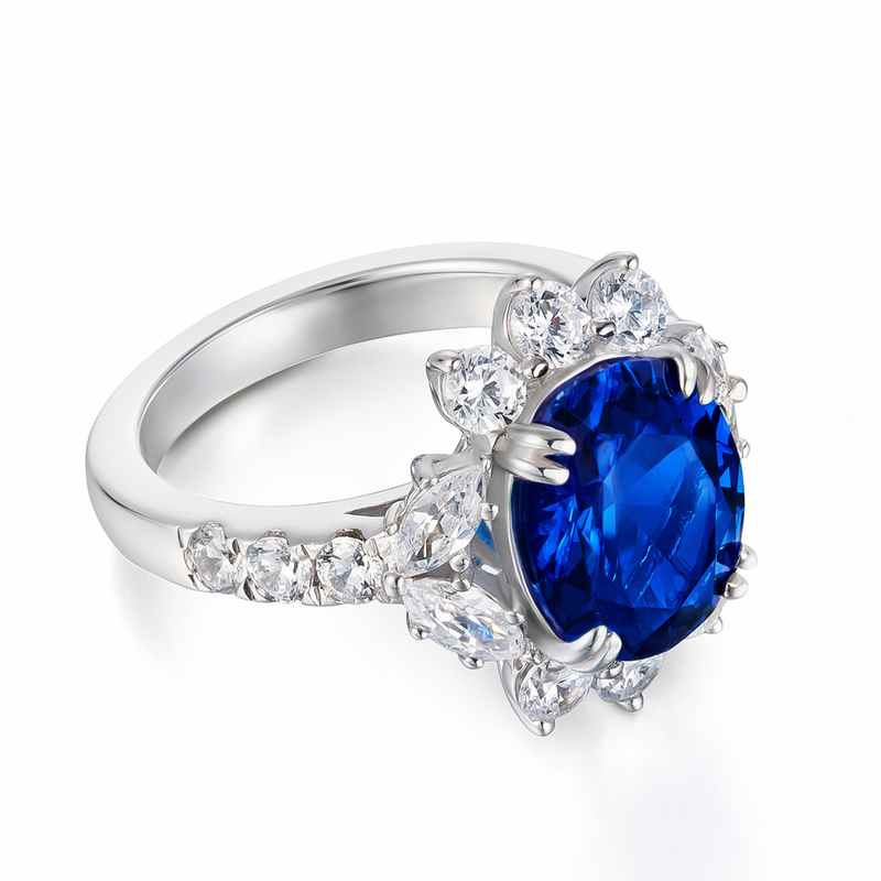 Halo Unique Sapphire Blue Oval Cut 925 Silver Engagement Rings