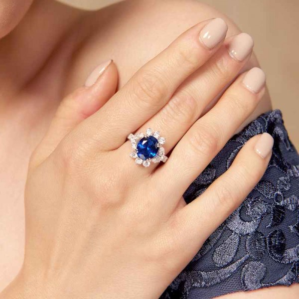Halo Unique Sapphire Blue Oval Cut 925 Silver Engagement Rings