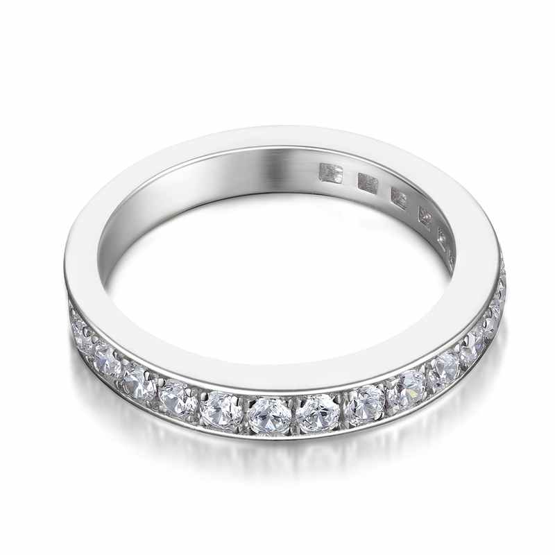 Side Stones Round Cut 925 Silver Women's Bands