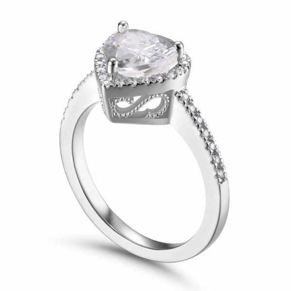 Halo Heart Cut 925 Silver Promise Rings