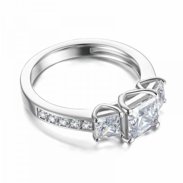 Three Stone Round Cut 925 Silver Engagement Rings