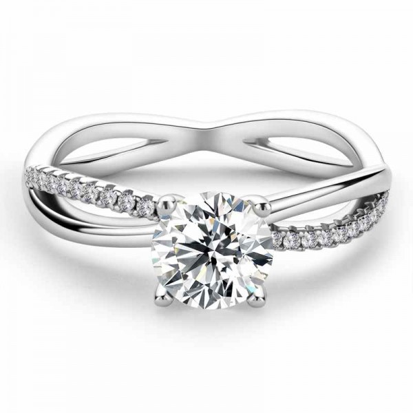 Twist Round Cut 925 Silver Engagement Rings