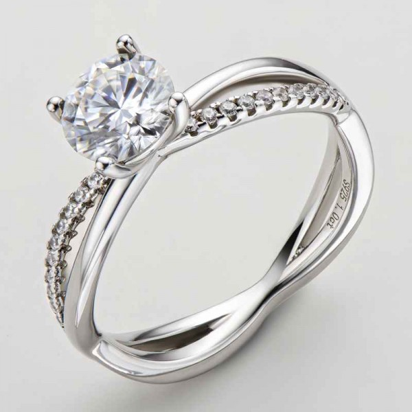 Twist Round Cut 925 Silver Engagement Rings