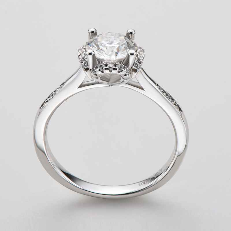 Halo Side Stones Round Cut 925 Silver Engagement Rings