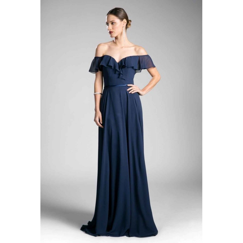 A-Line Chiffon Dress With Ruffle Off The Shoulder And Sweetheart Neckline by Cinderella Divine -CJ246