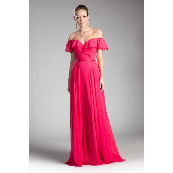 A-Line Chiffon Dress With Ruffle Off The Shoulder And Sweetheart Neckline by Cinderella Divine -CJ246