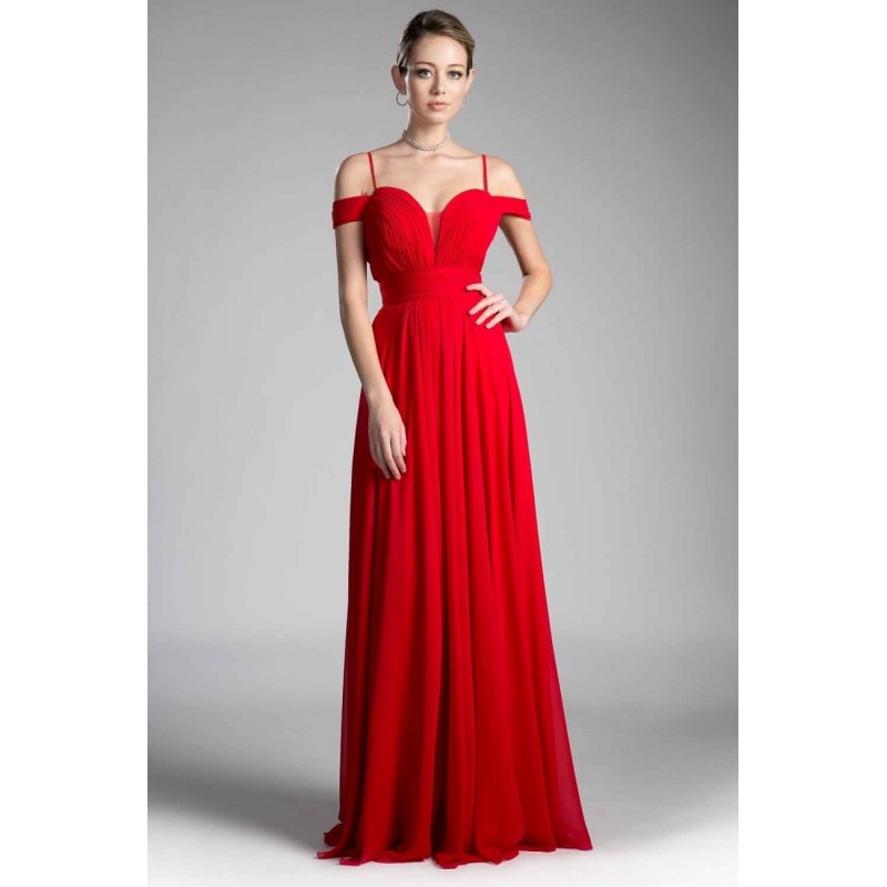 A-Line Chiffon Gown With Off The Shoulder Sleeve And Sweetheart Neckline by Cinderella Divine -CJ241