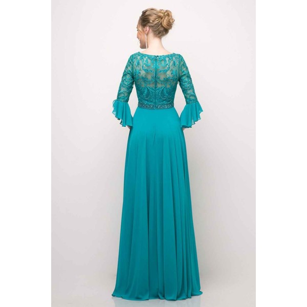Beaded Lace Bodice Chiffon Empire Waist Dress by Cinderella Divine -CR781