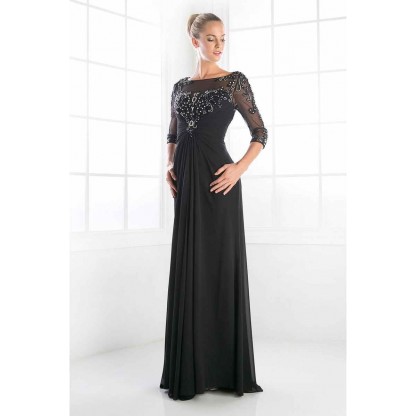 Beaded Lace Chiffon Sheath Dress by Cinderella Divine -JC4206
