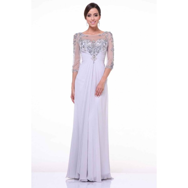 Beaded Lace Chiffon Sheath Dress by Cinderella Divine -JC4206