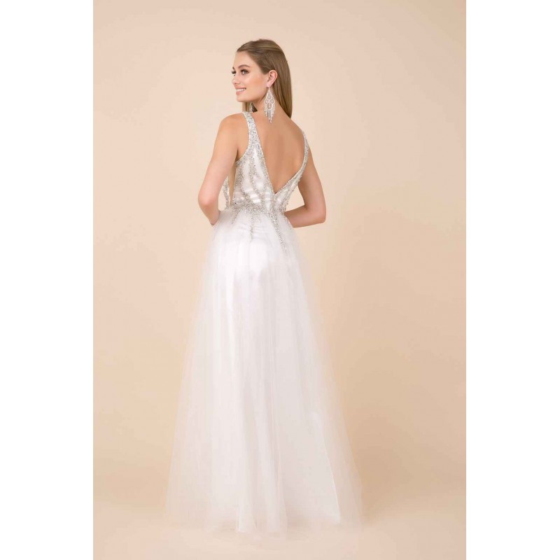Beaded Long V-Neck Tulle Dress By Nox Anabel -R283