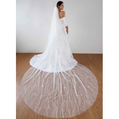 One-tier Cut Edge Cathedral Bridal Veils With Sequin