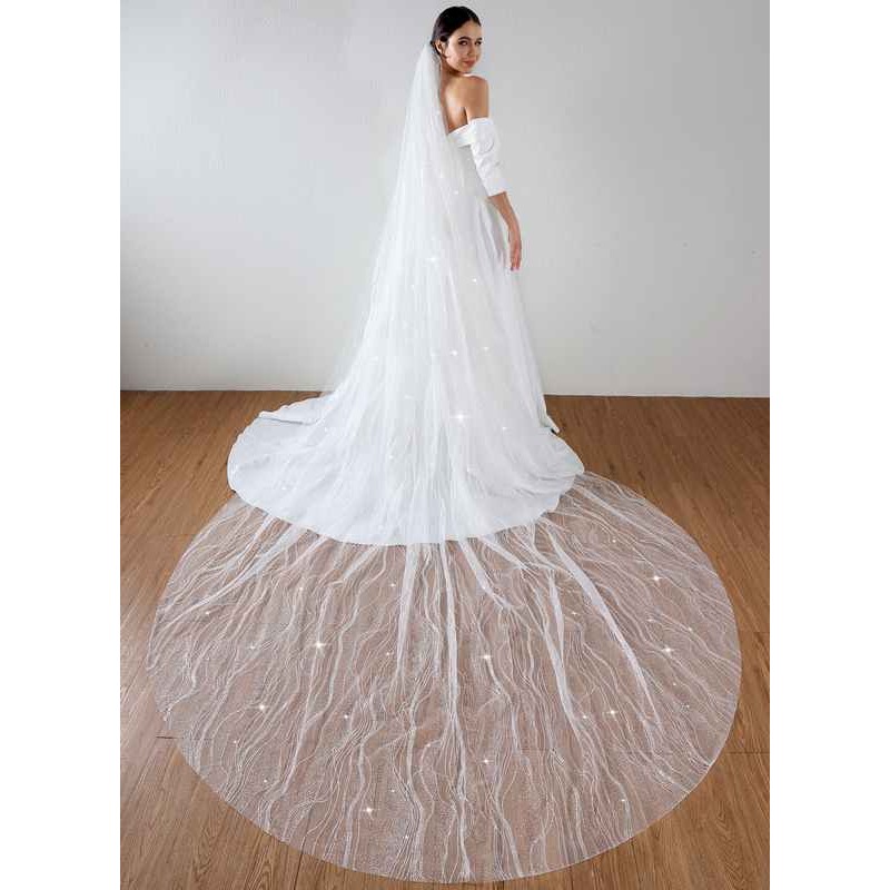One-tier Cut Edge Cathedral Bridal Veils With Sequin