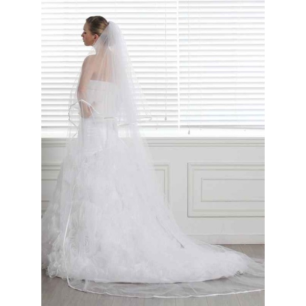 Two-tier Ribbon Edge Cathedral Bridal Veils With Ribbon