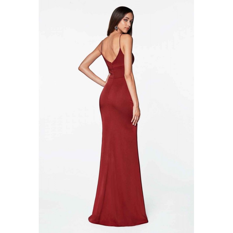 Fitted Sweetheart Neckline Gown With Leg Slit And Open Back by Cinderella Divine -7470