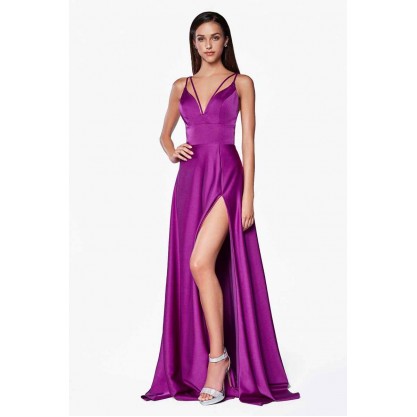 A-Line V-Neckline Gown With Slit And Double Strap by Cinderella Divine -CS034