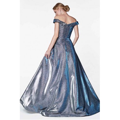 Off The Shoulder Ball Gown With Glitter Metallic Finish And Pockets by Cinderella Divine -CB0036