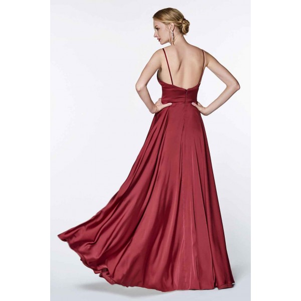 A-Line Satin Gown With Double Slit And Deep Sweetheart by Cinderella Divine -CJ526