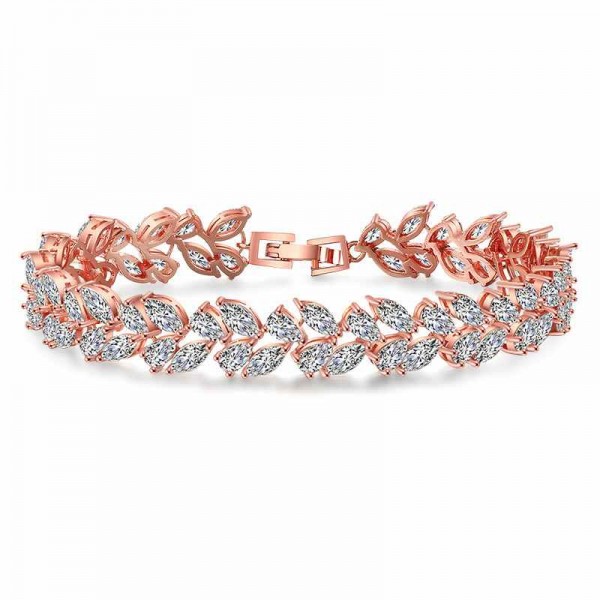 Ladies' Leaves Shaped Copper/Zircon Bracelets