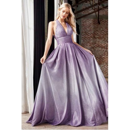 Ballgown With Halter Pleated Neckline And Ombre Glitter Finish by Cinderella Divine -CW222