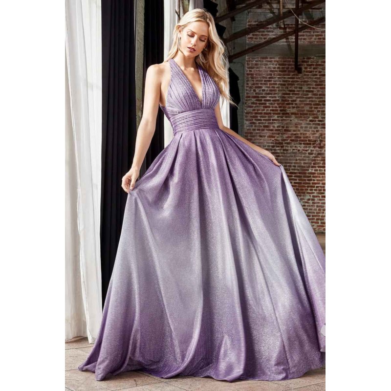 Ballgown With Halter Pleated Neckline And Ombre Glitter Finish by Cinderella Divine -CW222