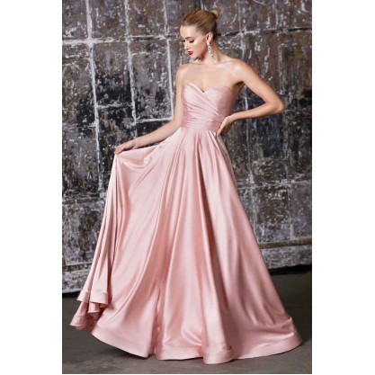 Strapless Soft Satin Gown With Sweetheart Neckline And Leg Slit by Cinderella Divine -CD0165