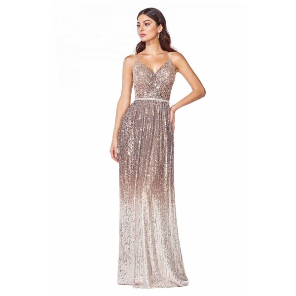 Sheath Gown With Metallic Ombre Sequin Print And Beaded Belt by Cinderella Divine -CB057