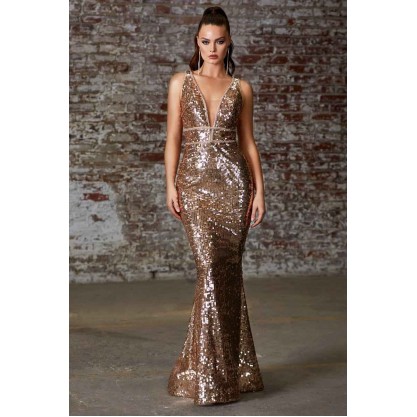 Fitted Sequin Dress With Beaded Belts And Open Back by Cinderella Divine -J8781