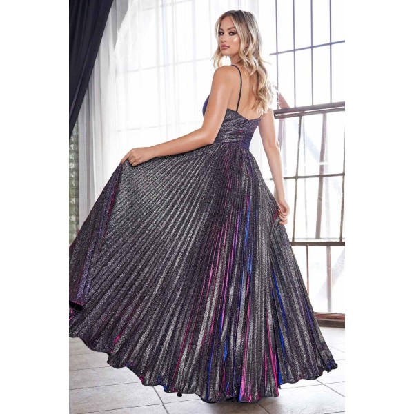 A-Line Pleated Dress With Metallic Glitter Finish And Sweetheart Neckline by Cinderella Divine -CH221