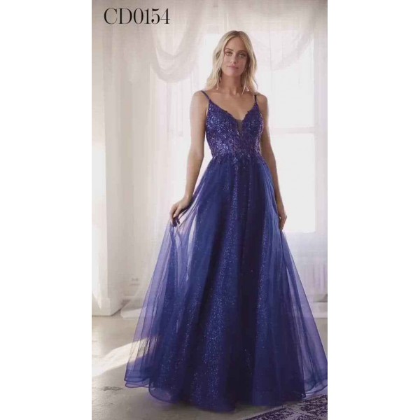 A-Line Dress With Beaded Applique Bodice And Layered Tulle Skirt by Cinderella Divine -CD0154