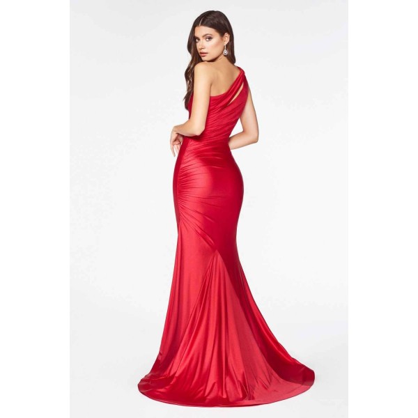 One Shoulder Fitted Dress With Ruching And Keyhole Neckline by Cinderella Divine -CD0146