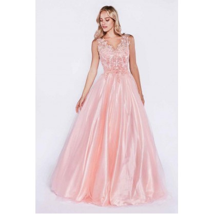 A-Line Tulle Gown With Lace Embellished Top And Layered Skirt by Cinderella Divine -9178