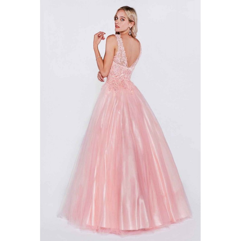 A-Line Tulle Gown With Lace Embellished Top And Layered Skirt by Cinderella Divine -9178