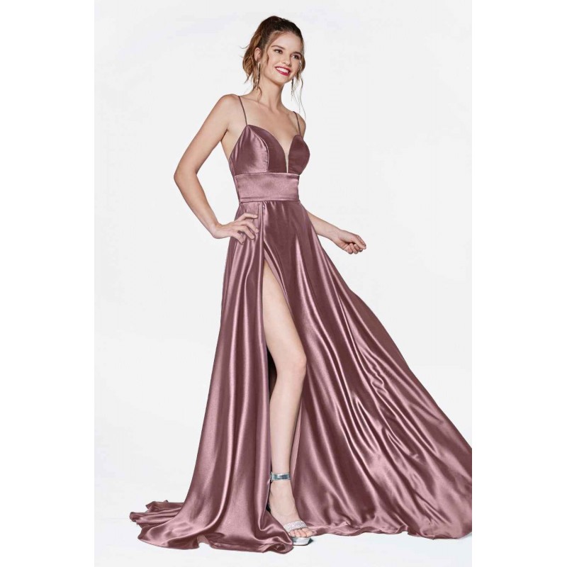 A-Line Gown With Deep Sweetheart Neckline And Leg Slit by Cinderella Divine -CJ523