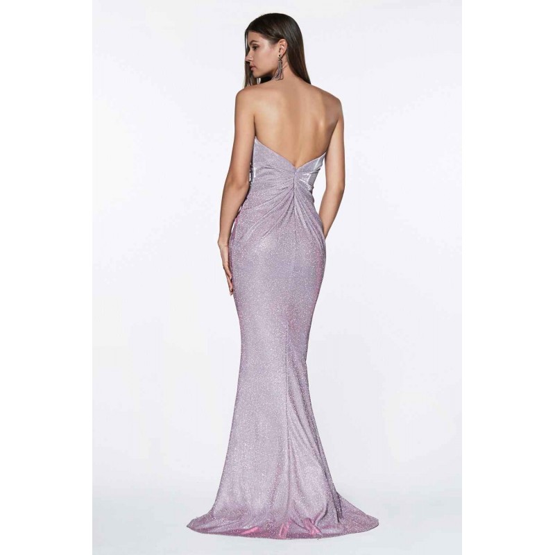 Strapless Glitter Gown With Sweetheart Neckline And Leg Slit by Cinderella Divine -CE0019