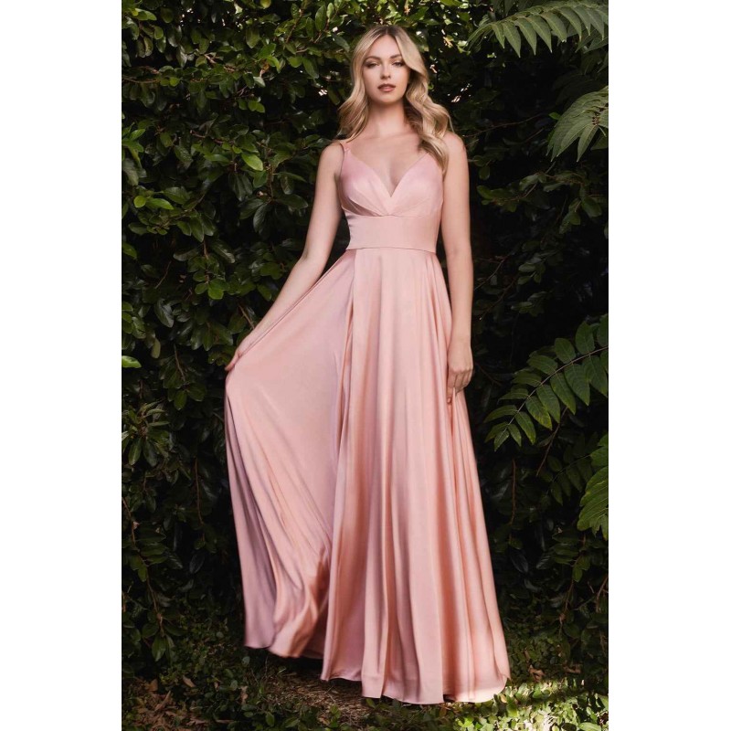 A-Line Satin Gown With Pleated Bodice And High Wrap Slit by Cinderella Divine -7472