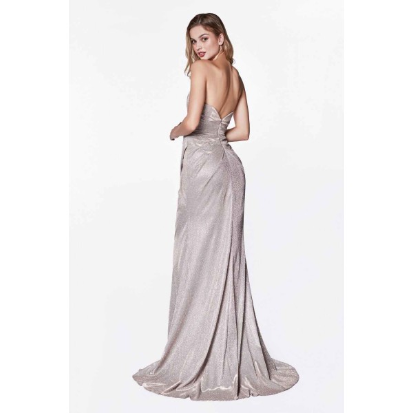Strapless Ruched Sparkle Dress With Sweetheart Neckline And Leg Slit by Cinderella Divine -CF331