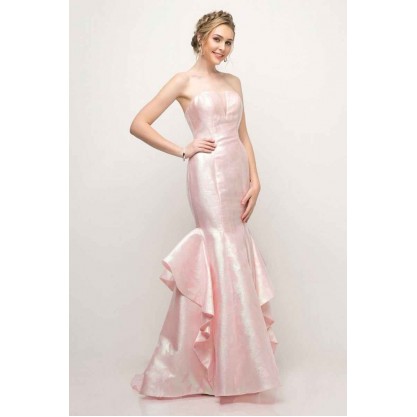Strapless Jacquard Layered Mermaid Gown With V-Neckline And Train by Cinderella Divine -A5033