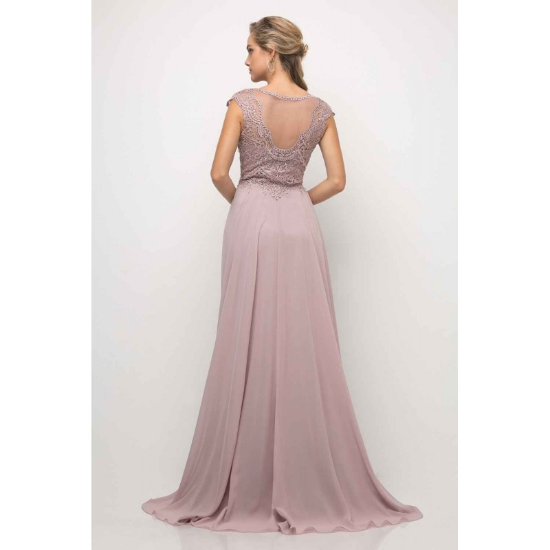 Beaded Lace Bodice Chiffon Dress by Cinderella Divine -UL035