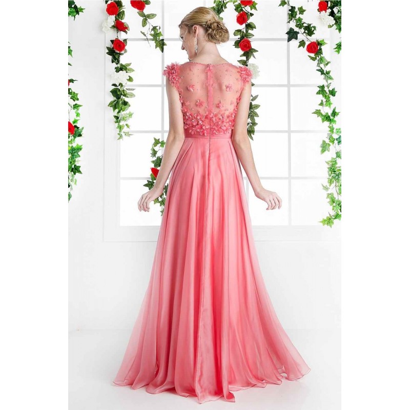 Beaded Applique Chiffon A - Line Dress by Cinderella Divine -CJ218