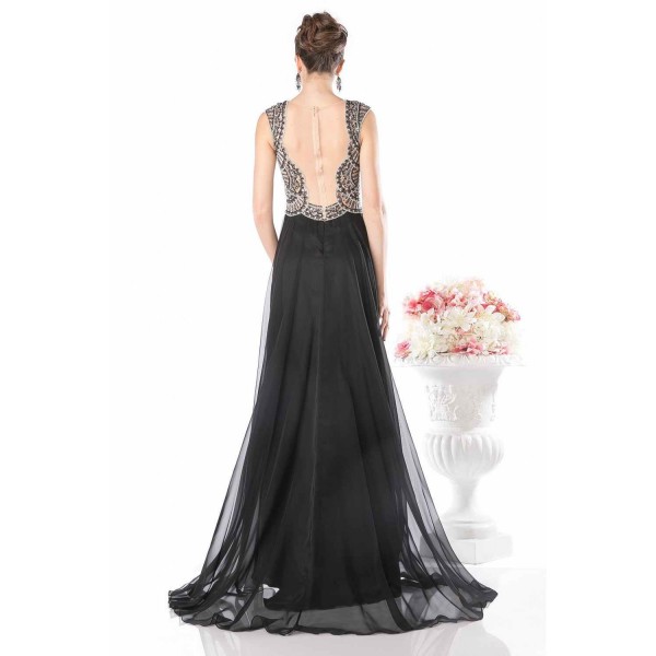 Beaded Bodice Chiffon A - Line Dress by Cinderella Divine -8784