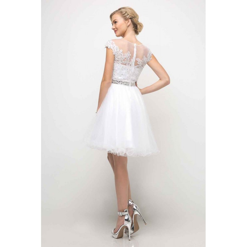 Beaded Lace Bodice Tulle Short Cap Sleeve Dress by Cinderella Divine -UJ0012