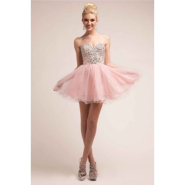 Beaded Bodice Tulle Short Dress by Cinderella Divine -CJ99