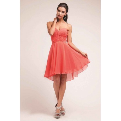 Strappless Chiffon A-Line Short Dress With Gathered Bodice And Sweetheart Neckline 01 By Cinderella Divine -7456