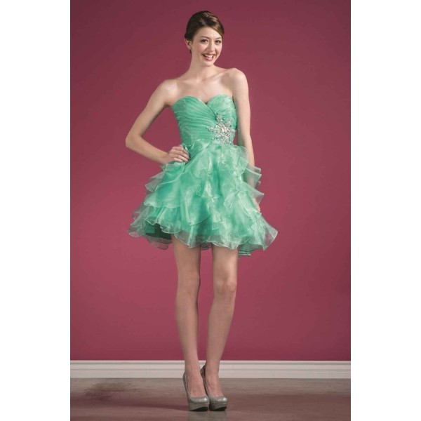 Strapless Short Dress With Pleated Bodice And Layered Ruffle Skirt By Cinderella Divine -JC822