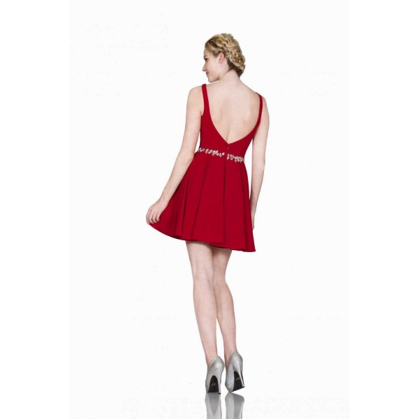 Embellished Deep V-Neck Short A-Line Dress By Cinderella Divine -CJ803