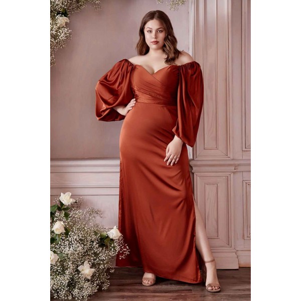 Soft Satin Long Sleeve Curve Dress By Cinderella Divine -7482C